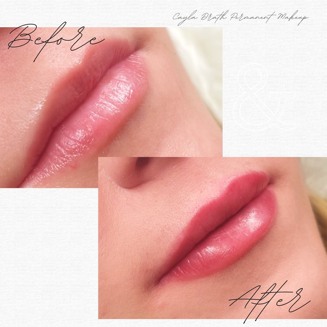 Lip blushing before and after